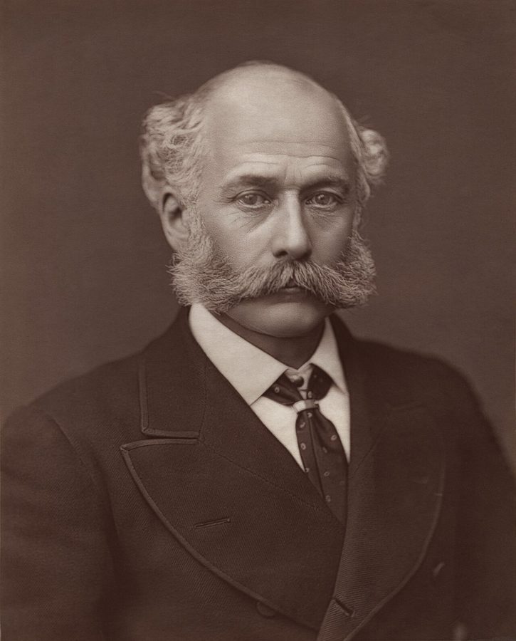 Black and white portrait photograph of Joseph Bazalgette, a man with large sideburns and a moustache