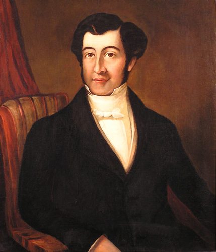 Painted portrait of Joseph Bramah, a dark-haired man in a dark coat and white cravat