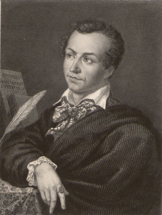 Engraved portrait of a young Antonin Carême in a high collar and cravat