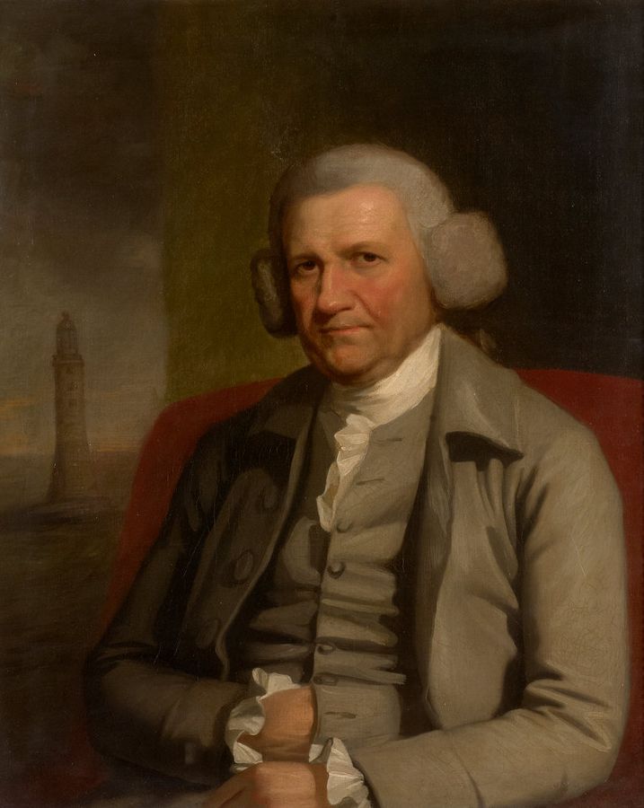 Painted portrait of John Smeaton seated, wearing a grey coat and white wig